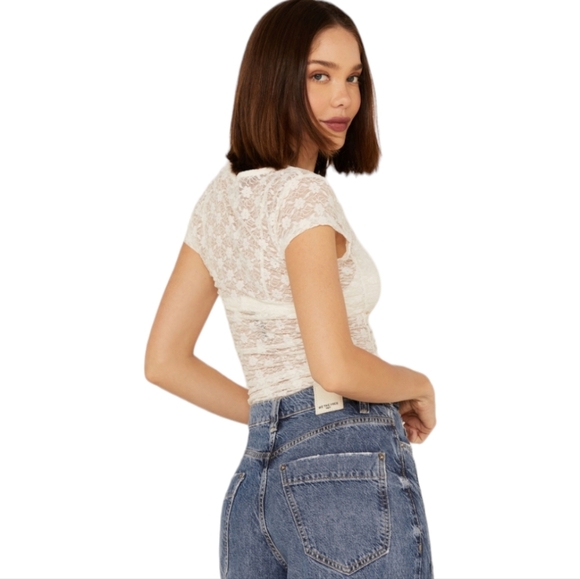 NWOT Free People Keep It Simple Ivory Sheer Lace Cap Sleep Top Size XS - Picture 3 of 8